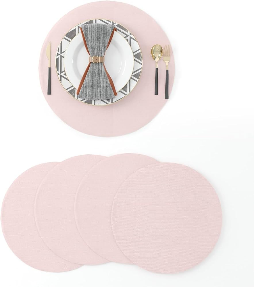 Set of 4 Round Placemat 15 Inch Soft Linen eco-Friendly Fabric Handcrafted Machine Washable Indoo... | Amazon (US)
