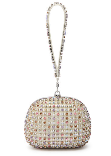 Multi crystal-embellished satin clutch | Harvey Nichols