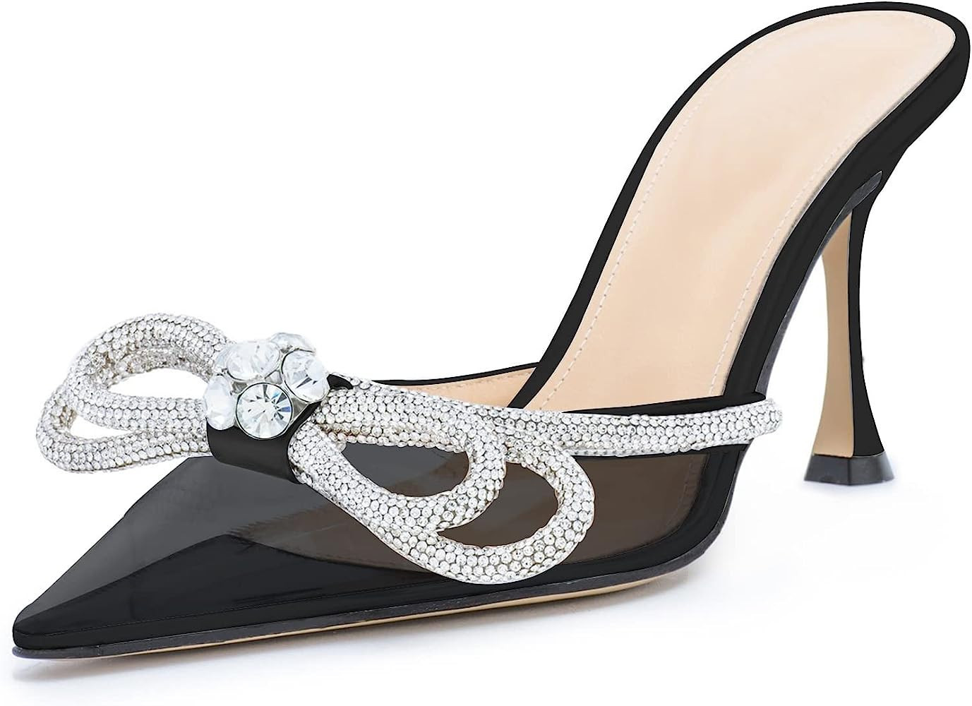 MIRAAZZURRA Women High Heeled Mules Clear PVC Pointed Toe Rhinestone Bow-knot Wedding Sparkly San... | Amazon (US)