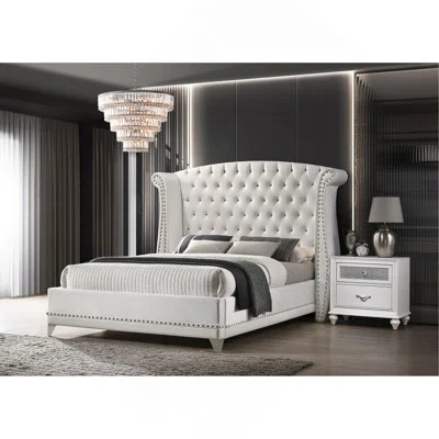 Barzini White Upholstered Queen Wingback Bed | Wayfair North America