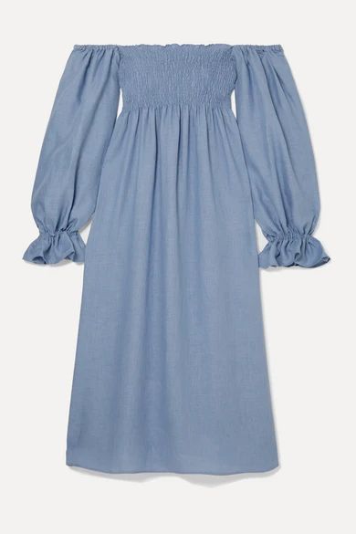 Sleeper
				
			
			
			
			
			
				Atlanta off-the-shoulder shirred linen midi dress
				£255.... | NET-A-PORTER (UK & EU)