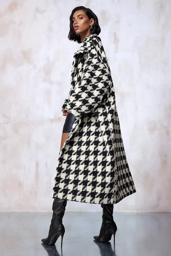 Dogtooth Oversized Wool Look Maxi Coat | boohoo (US & Canada)