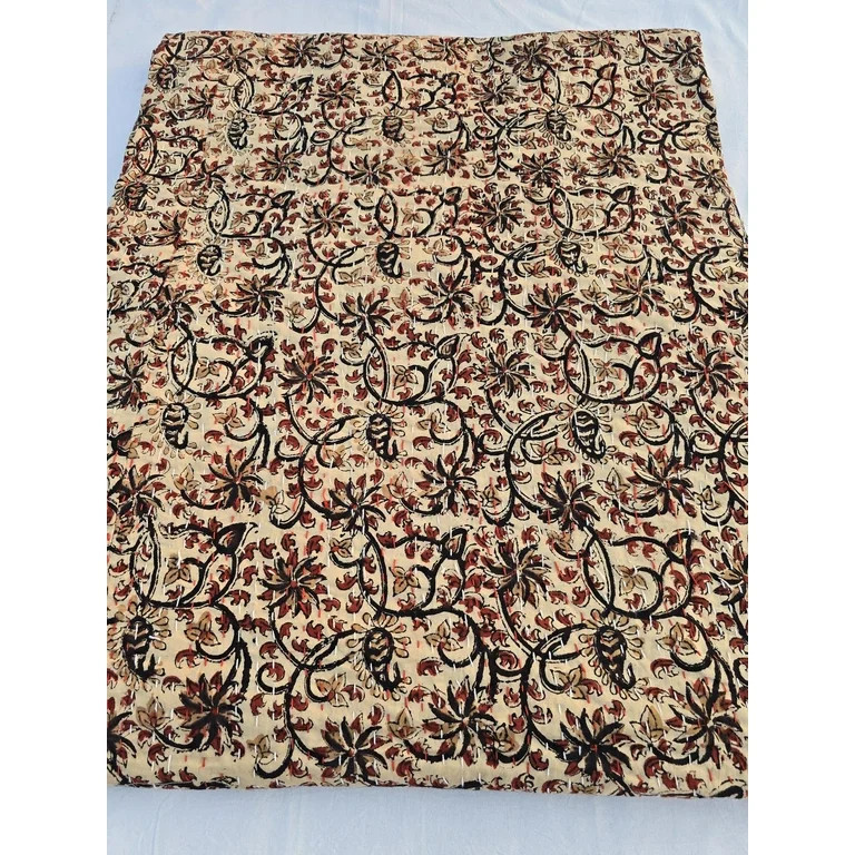 Kantha Quilt Handblock Print Indian Netural Colour floral print Quilt Hand Stitched Natural veget... | Walmart (US)