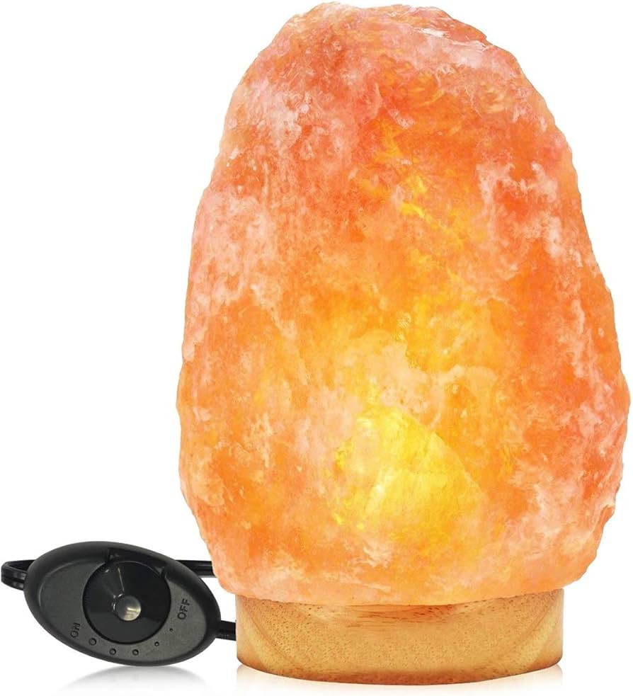 Himalayan Glow HS-1003 Himalayan Hand Carved Crystal Salt Lamp with Wooden Base, 6-7 LBS, Pink | Amazon (US)