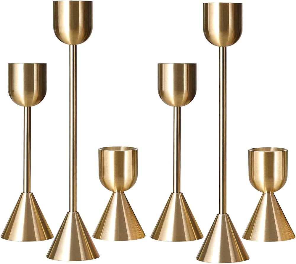 Brass Gold Candlestick Holder - Set of 6 Taper Candle Holder, Vintage Decorative Centerpiece for ... | Amazon (US)