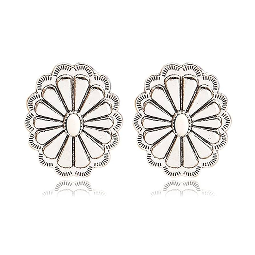 Bohemian Western Natural Turquoise Geometric Flower Drop Dangle Earrings Statement Cowgirl Ethnic... | Amazon (US)