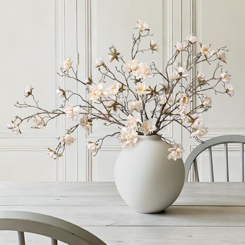 HyeFlora 3PCS Artificial Magnolia Flowers Stems for Spring Decoration, Faux Champagne Magnolia Br... | Amazon (US)