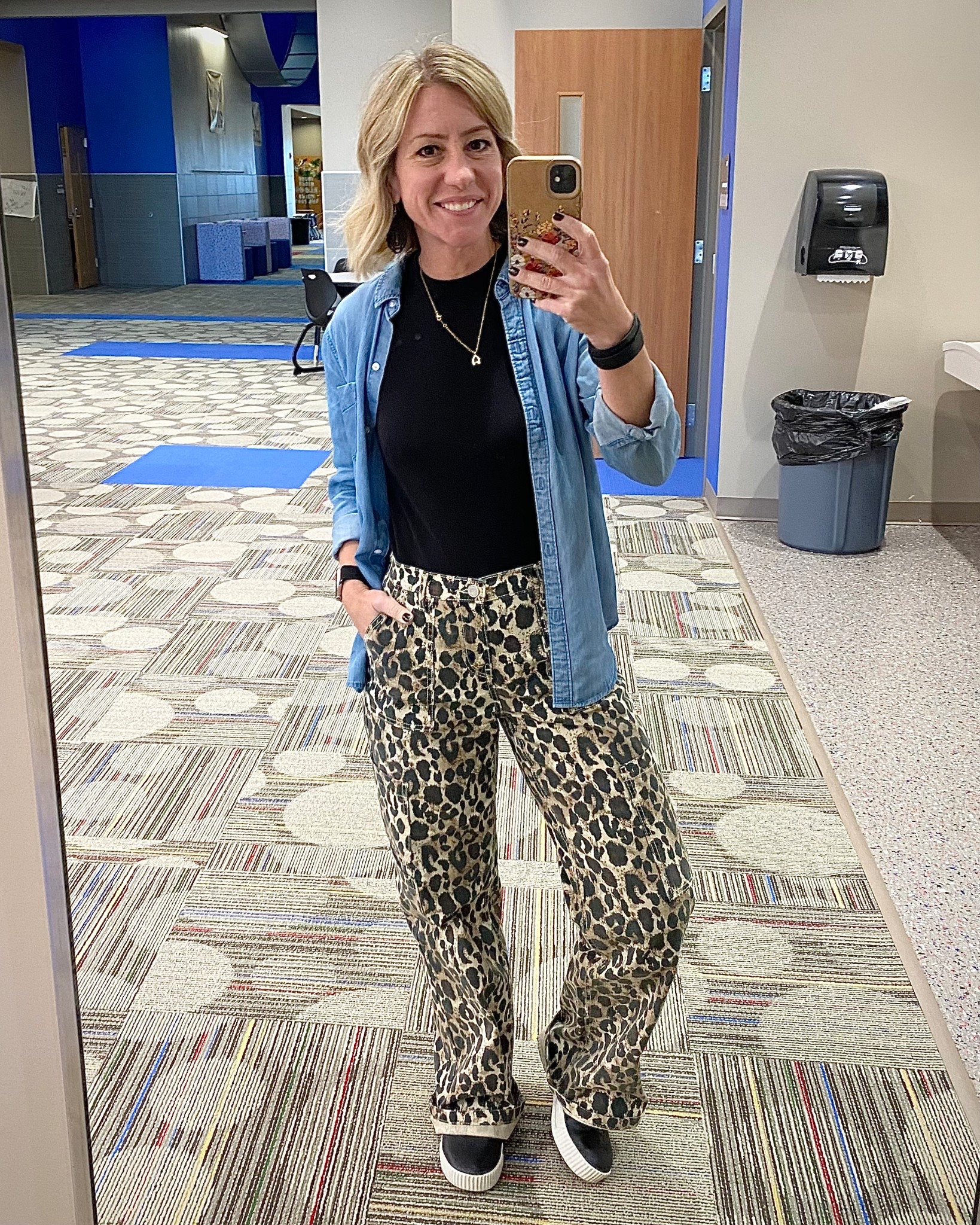 My leopard print pants have gone viral so most sizes have been selling out, but it’s because they’re so good! I sizes down one, they have elastic across the back for the waist so no gapping! Highly recommend! Shop the outfit in LTK! 