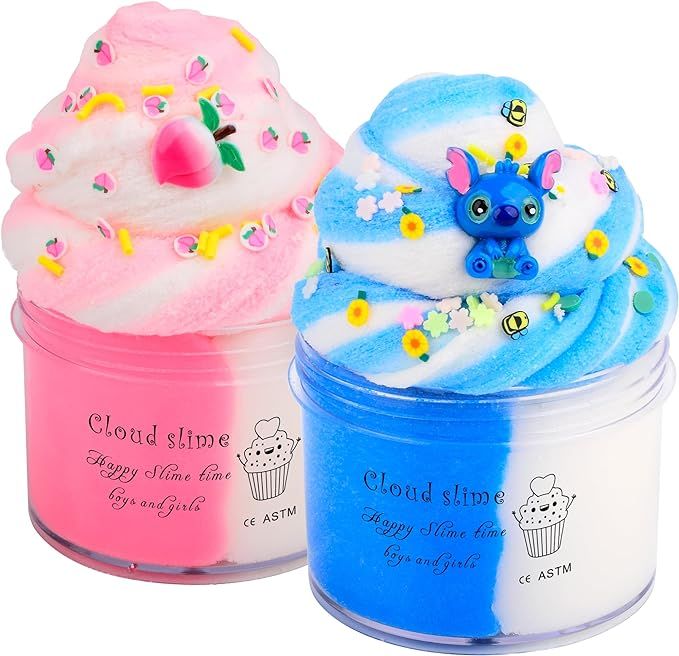 2 Pack Cloud Slime Kit with Blue Cake and Pink Peachybbies Charms, Scented DIY Slime Supplies for... | Amazon (US)