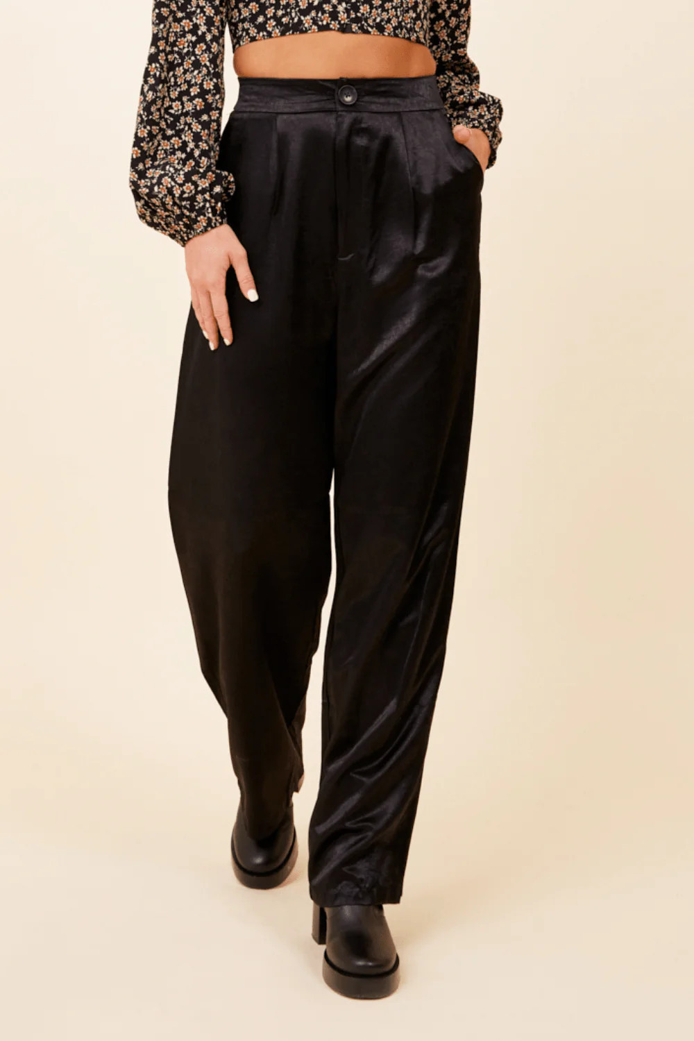 Black Heavy Satin Trouser | Vintage Havana
