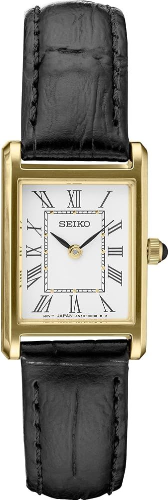 SEIKO Square Gold Black Leather Women's Watch SWR054 | Amazon (US)