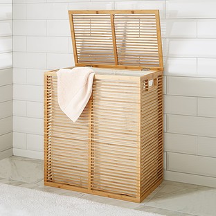 Zen Divided Bamboo Hamper | The Container Store