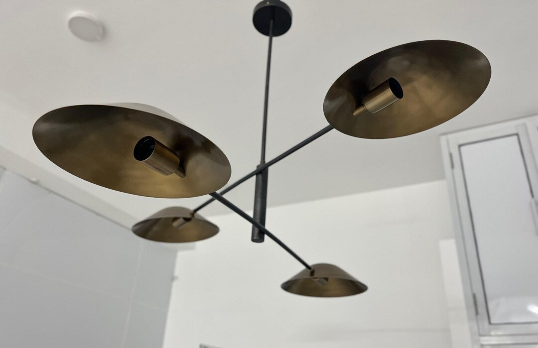 Mid Century Long 4 Shade Pendant Lights Raw Brass Linear Chandelier Light Fixture Ceiling Fixture... | Etsy (US)