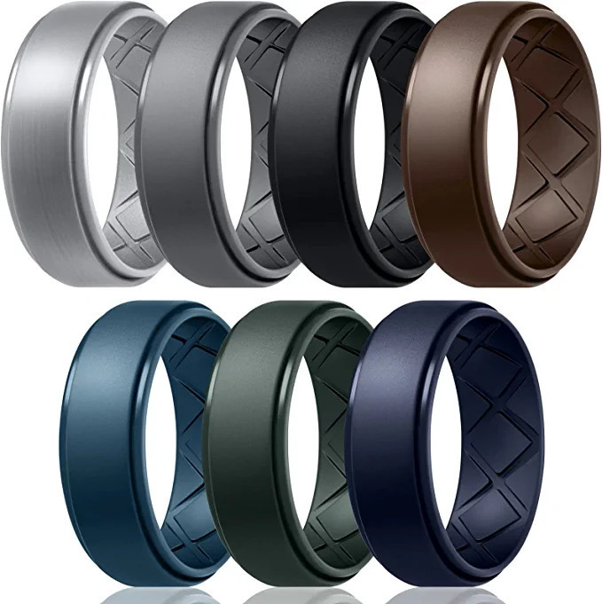 Egnaro Silicone Ring for Men, 7 Rings / 4 Rings / 1 Ring Step Edge Rubber Wedding Bands 8.5mm Wid... | Amazon (US)