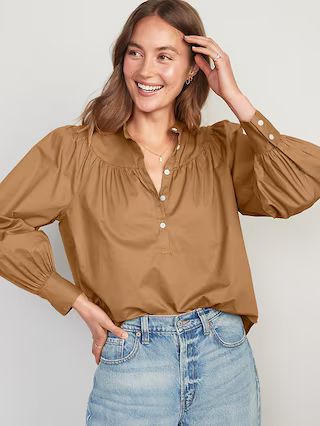Puff-Sleeve Henley Shirt for Women | Old Navy (US)