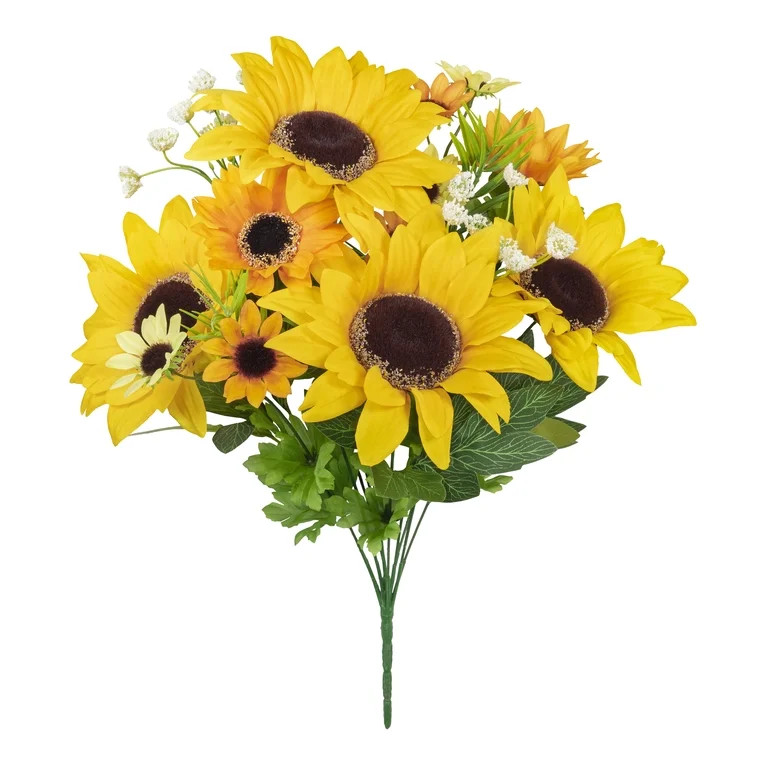 20-inch Artificial Silk Yellow Sunflower Mixed Summer Bouquet, for Indoor Use, by Mainstays | Walmart (US)