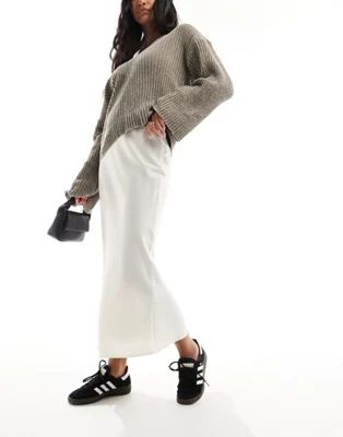 ASOS DESIGN satin bias midi skirt in winter white | ASOS | ASOS (Global)