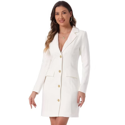 INSPIRE CHIC Women's Casual Notched Lapel Collar Office Work Blazer Dress Small White | Target