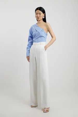 Petite Premium Woven Viscose Crepe Straight Leg Trouser | Karen Millen UK + IE + DE + NL