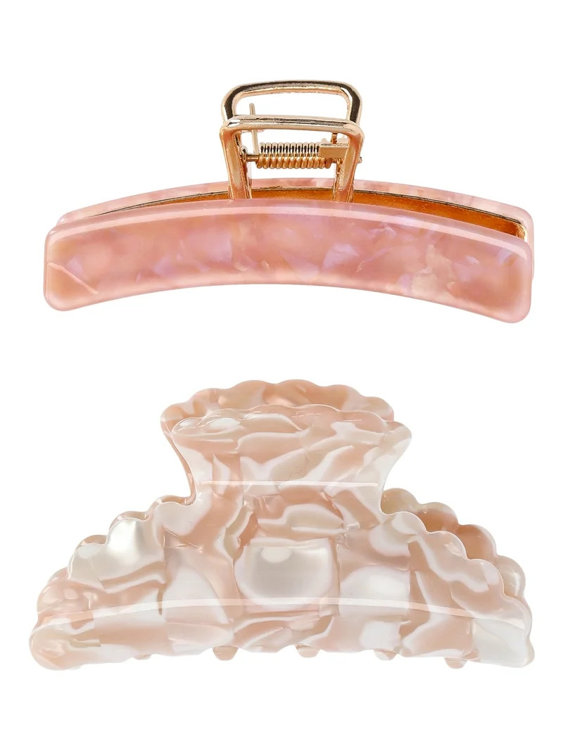Time and Tru Women's Hair Claw Clips, 2-Pack, Pink | Walmart (US)