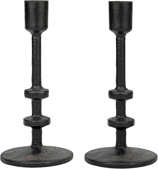 Stonebriar 7" Black Cast Iron Metal Taper Candle Holder Set, Set of 2 | Amazon (US)