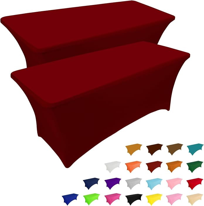 2 Pack 8FT Table Cloth for Rectangular Spandex Burgundy Table Cover | Amazon (US)