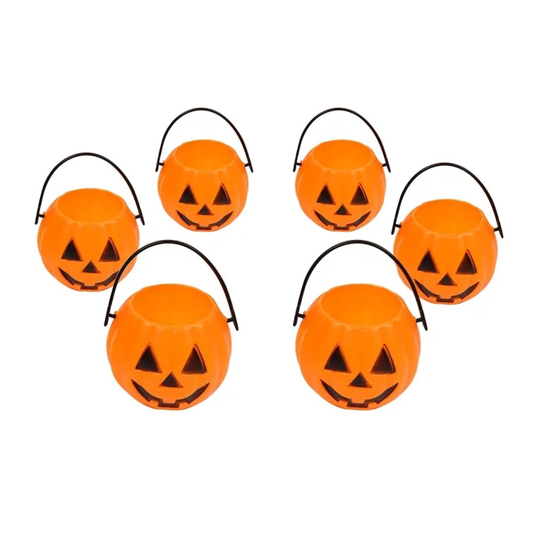 6x Halloween Pumpkin Buckets Container Candy Pail Holder with Handle Gift Box Organizer Trick Or ... | Walmart (US)