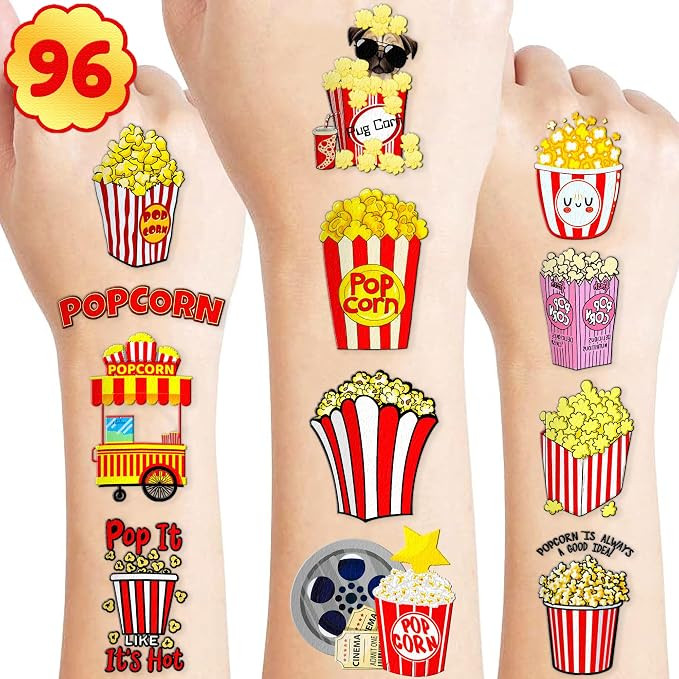 96 PCS Movie Night And Popcorn Corn Temporary Tattoo Stickers Themed Birthday Party Decorations F... | Amazon (US)