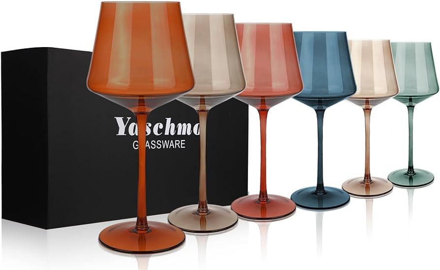 Colored Wine Glasses Set of 6, Large 16oz Hand Blown Crystal Wine Glassware, Stemmed Colorful Win... | Amazon (US)