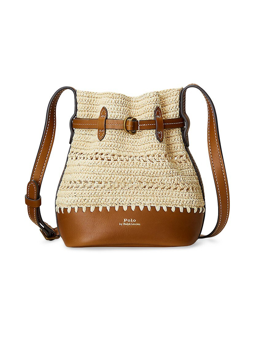 Small Bellport Raffia & Leather Bucket Bag | Saks Fifth Avenue