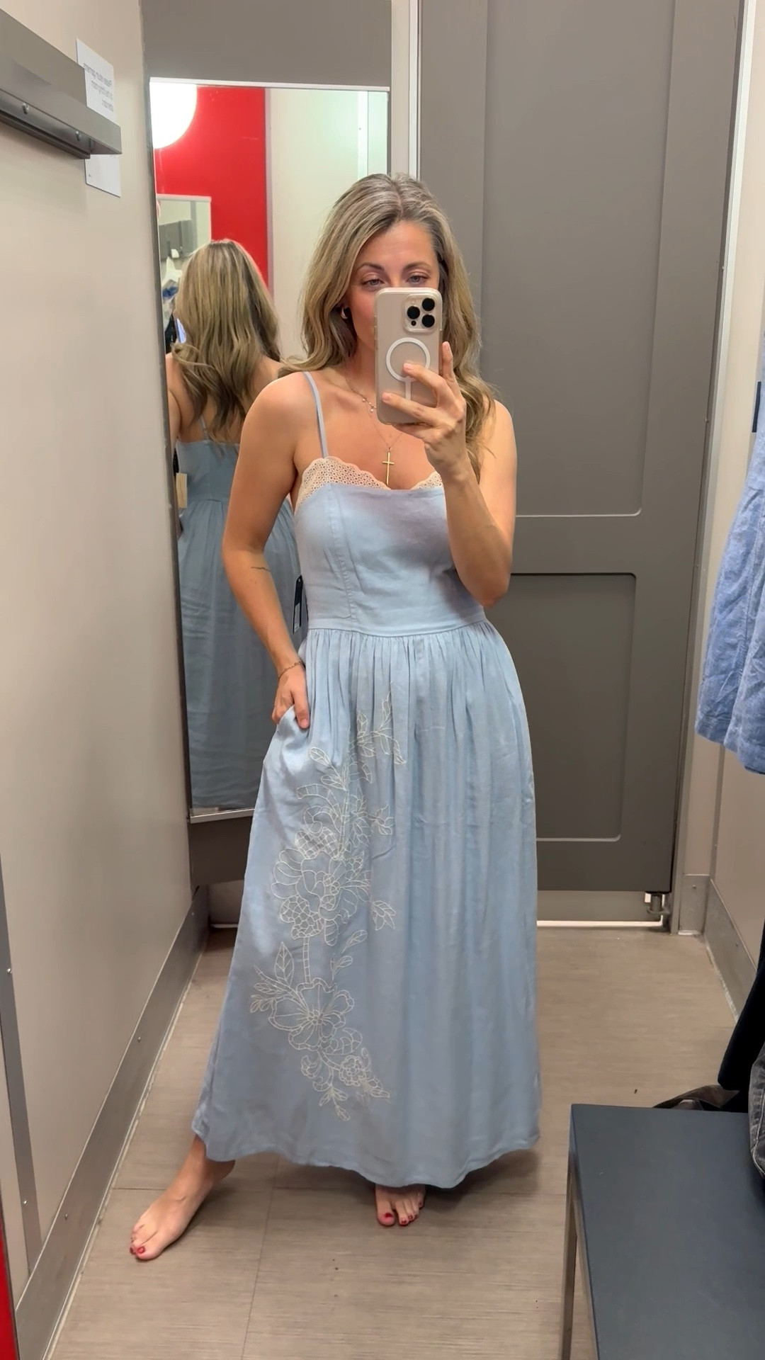 Ok how cute is this light blue maxi dress from Target A New Day! The details on this are stunning and perfect for Easter! Wearing an XS! 

#LTKootd #LTKOver40 #LTKPetite