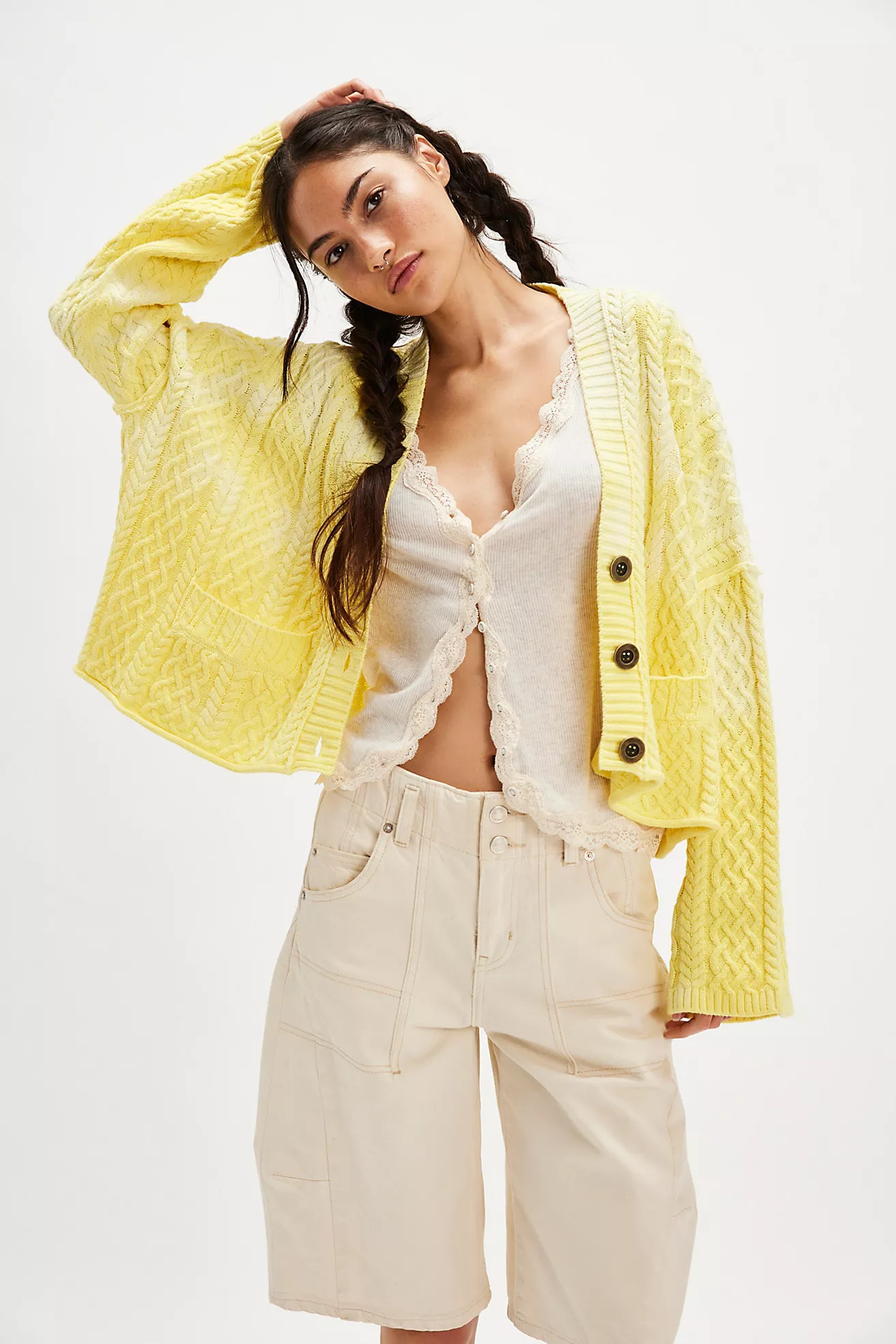 Washed Ashore Cable Knit Cardi | Free People (Global - UK&FR Excluded)