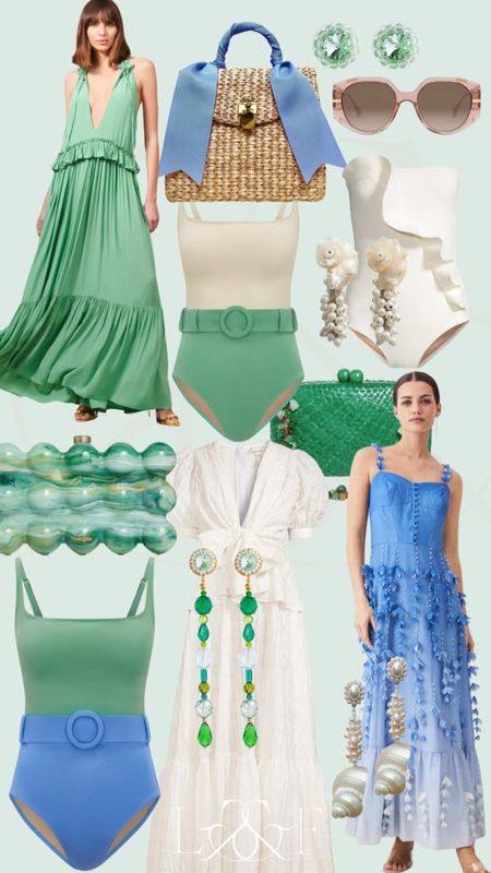 Resort wear. Travel style. Women’s outfit ideas. Summer style. Green and blue dresses. Green and blue style. Swimwear  

#LTKunder100 #LTKstyletip #LTKswim