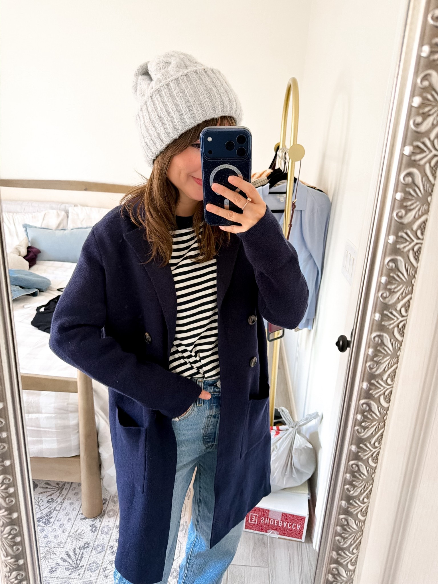 This is my cold-weather uniform: stripes, a structured coat, and comfy denim that actually works on a petite frame.
Easy, layered, and polished enough to feel put together without trying too hard.
I’d wear this for errands, travel days, or a casual weekend out.


#LTKPetite #LTKgrwm