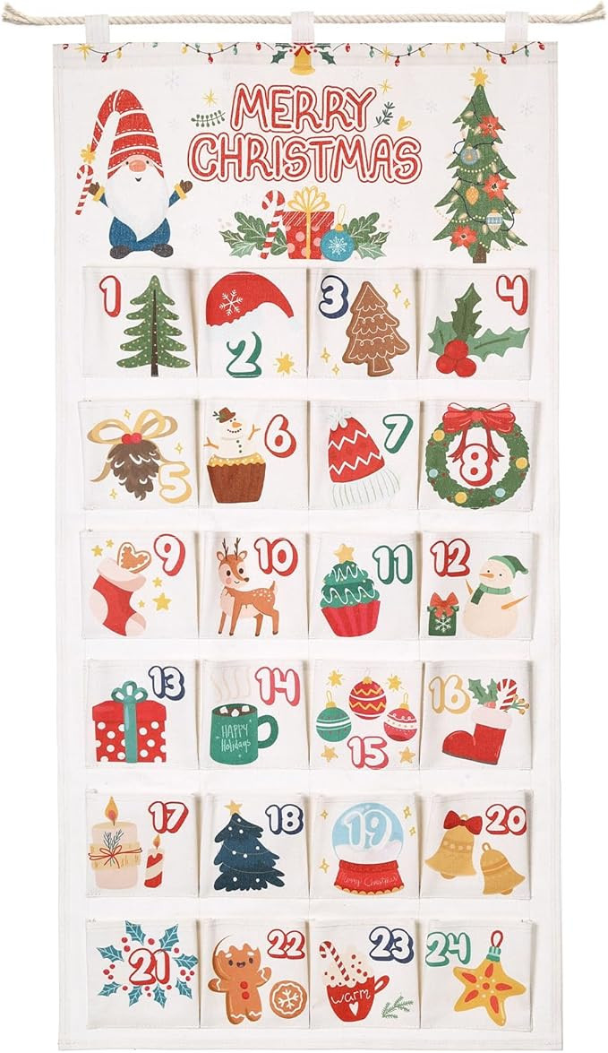 Naler 24 Pockets Christmas Advent calendar 2025, Christmas Hanging Countdown Calendar to Fill, 50... | Amazon (US)