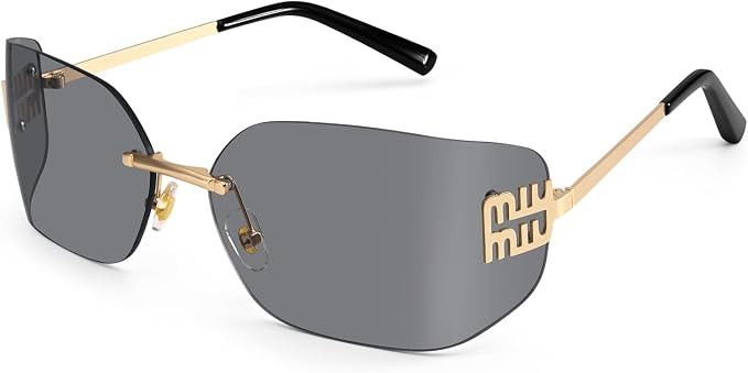 Trendy Y2K Sunglasses Women Retro Rimless Oversized Wrap Around Sun Glasse | Amazon (US)