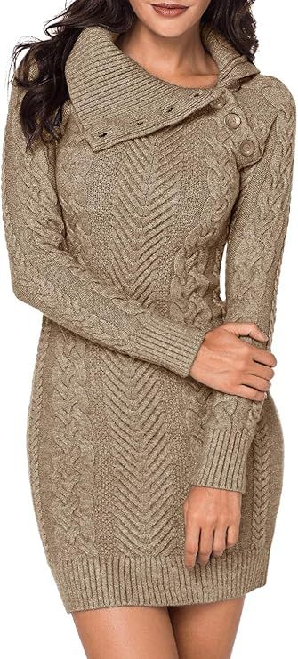 BLENCOT Womens Turtleneck Long Sleeve Elasticity Chunky Cable Knit Pullover Sweaters Jumper with ... | Amazon (US)