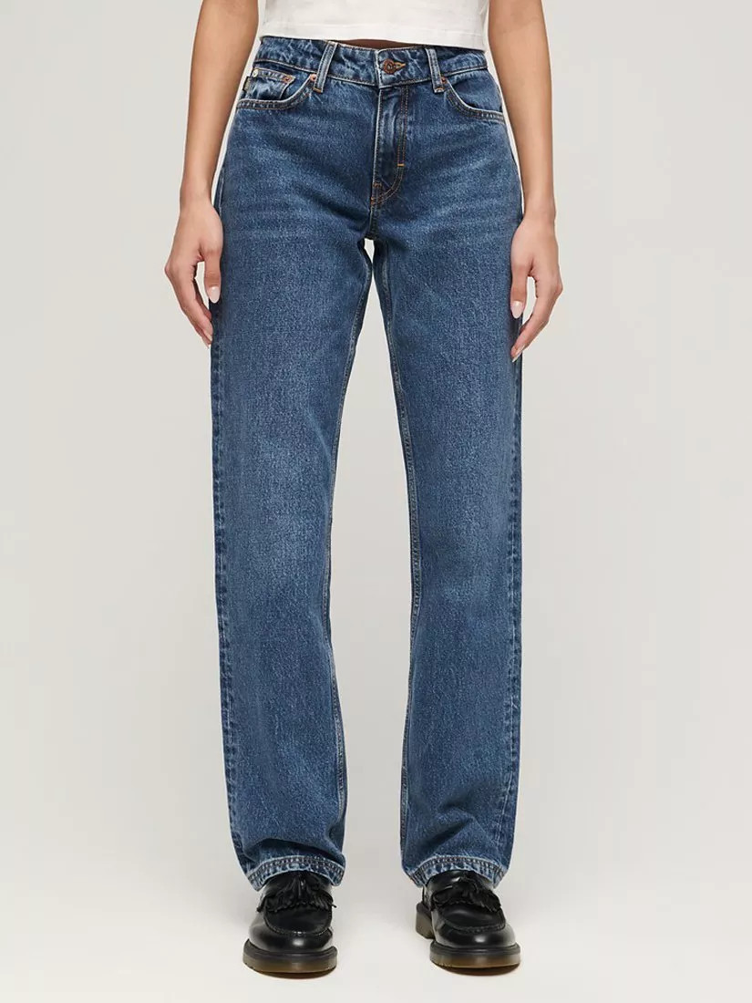 Superdry Mid Rise Straight Leg Jeans, Fulton Vintage Blue | John Lewis (UK)