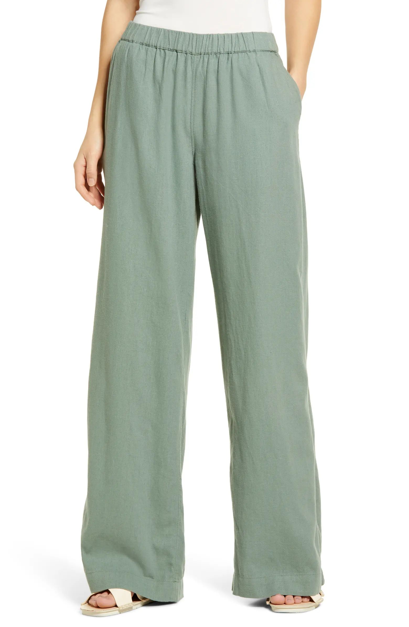 Wide Leg Pull-On Linen Blend Pants | Nordstrom