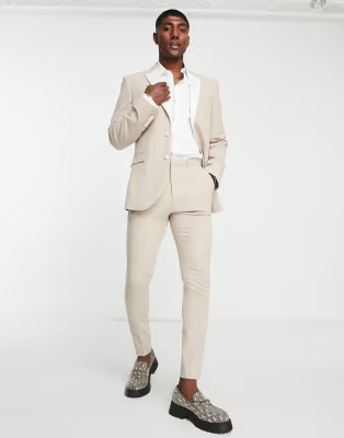 ASOS DESIGN super skinny tuxedo suit in stone | ASOS (Global)
