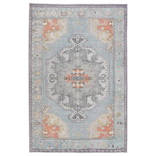 Machine Washable Zenora Southwestern Power Loom Polyester Area Rug in Sky Blue/Silver | Wayfair North America