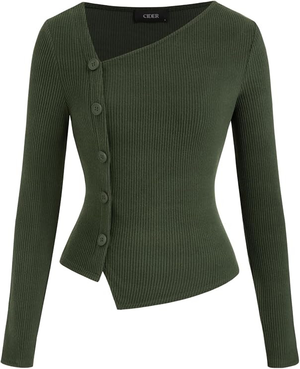 CIDER Ribbed Button Down Knit Top Long Sleeve Going Out Top | Amazon (US)