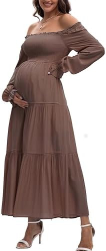Women's Fall Long Sleeve Maternity Maxi Dress Flowy Tiered A Line Photoshoot Baby Shower Dress | Amazon (US)