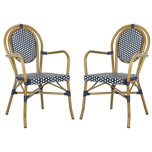 Safavieh Rosen Outdoor Patio Stacking Arm Chair, Set of 2 - Navy/White | Walmart (US)