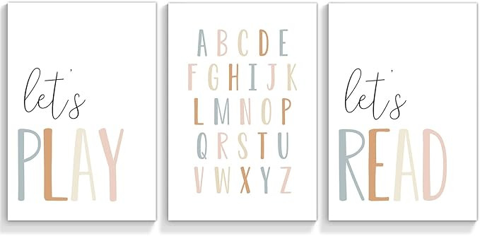 3 Piece Let's Play Let's Read Canvas Wall Art Kids Playroom Alphabet Learning Posters Educational... | Amazon (US)