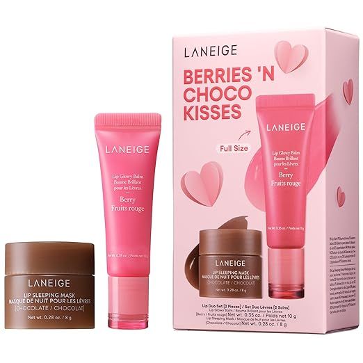 LANEIGE Berries 'N Choco Kisses Set: Lip Glowy Balm Berry (Full Sized) & Chocolate (Travel Sized)... | Amazon (US)