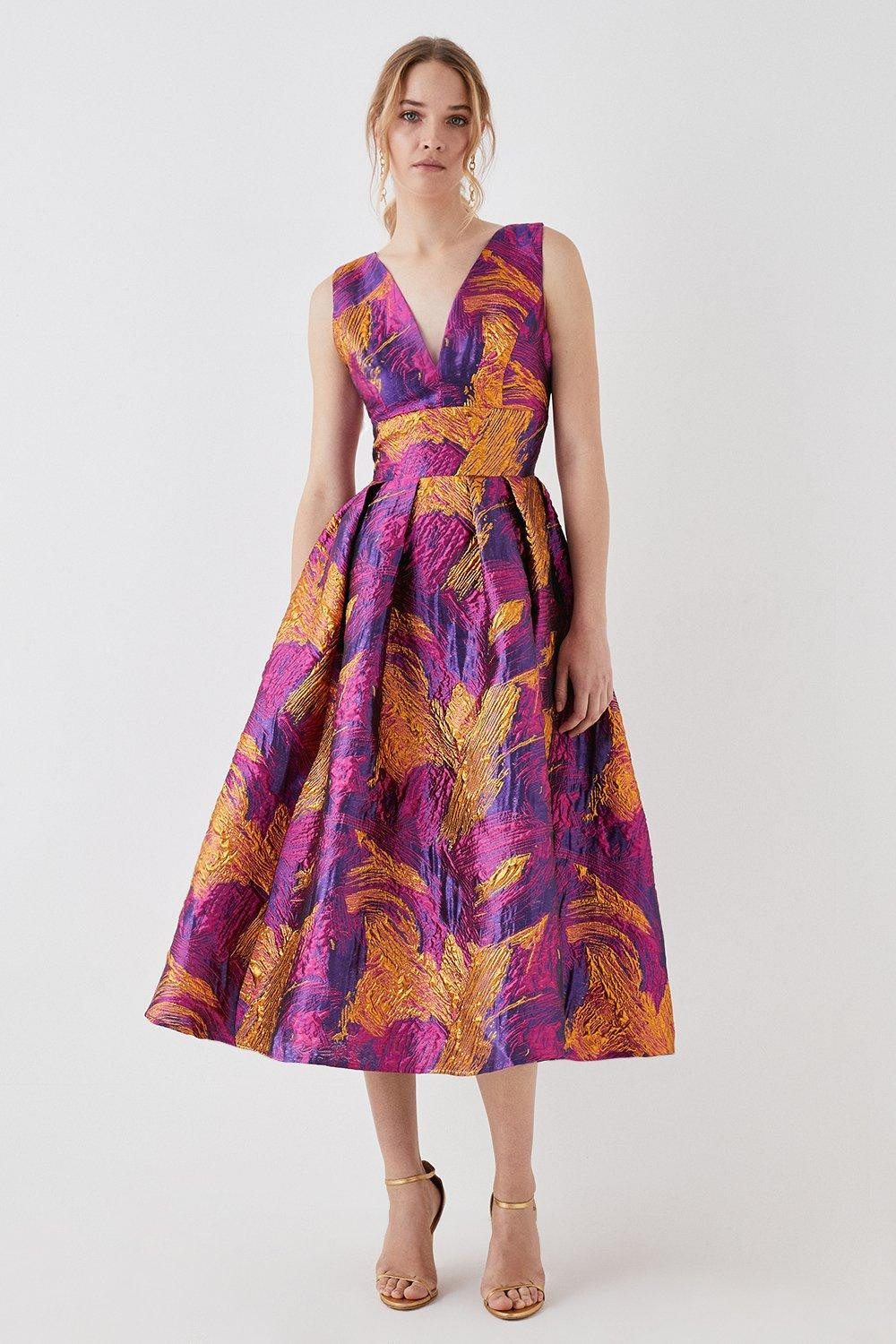 Plunge Neck Jacquard Midi Dress | Coast UK & IE
