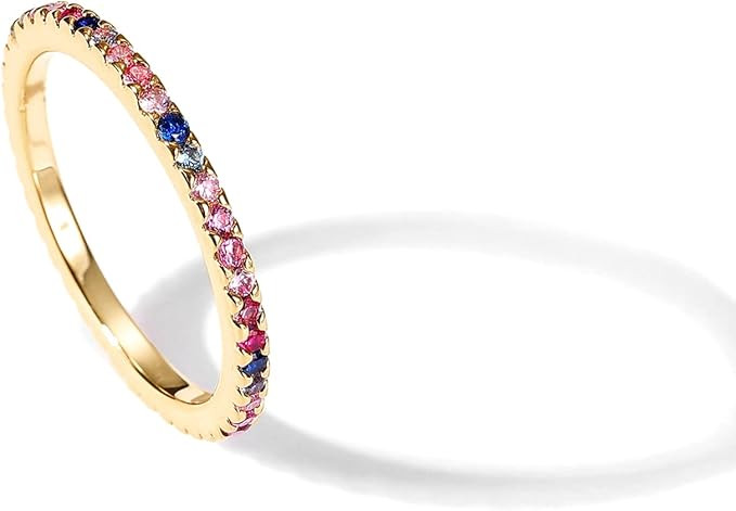 PAVOI 14K Gold Plated Sterling Silver CZ Simulated Diamond Stackable Ring Eternity Bands for Wome... | Amazon (US)