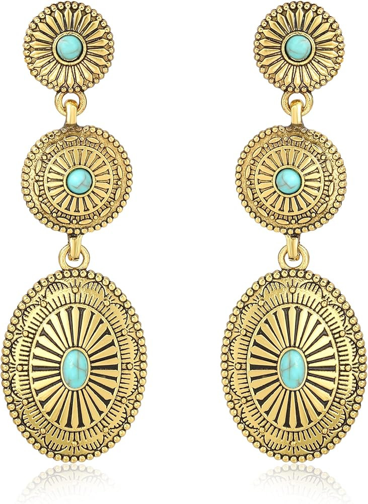 Chic Western Cowgirl Dangle Concho Earrings Boho Vintage Country Concert Sterling Silver Turquois... | Amazon (US)