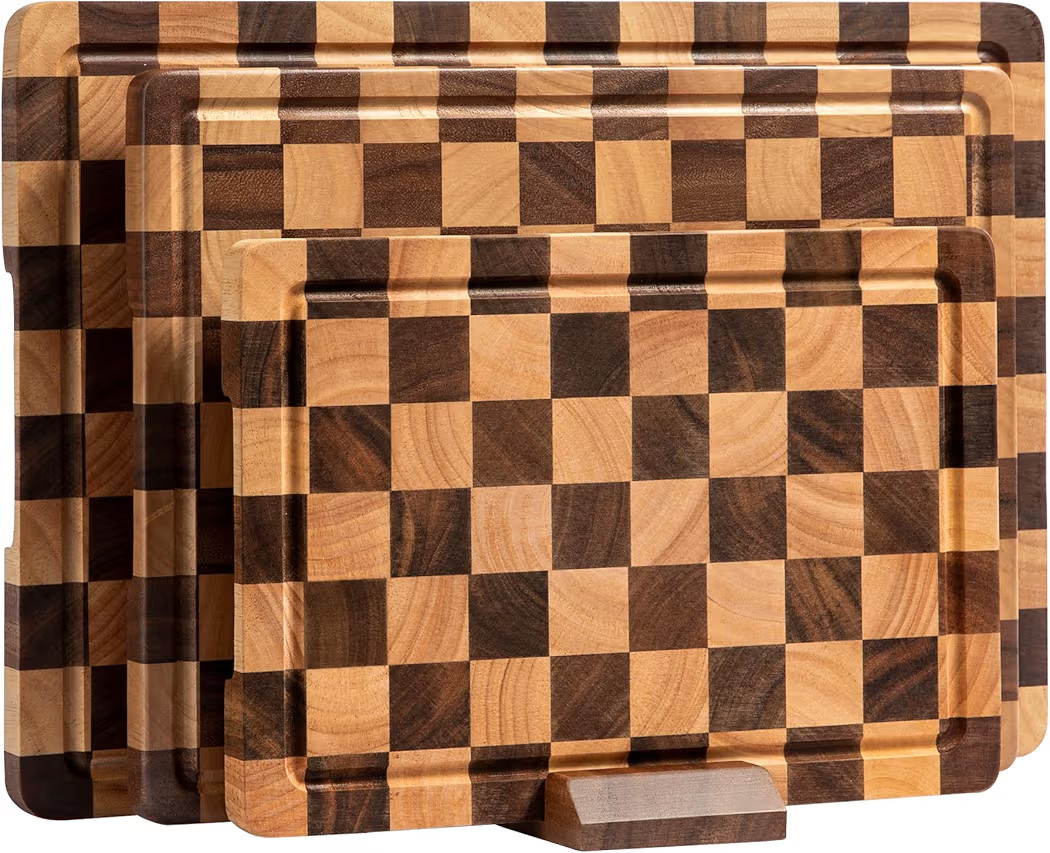 Cutting Board Set, Acacia Wood Checkered Cutting Boards for Kitchen, 3 pcs Chopping Board with Ju... | Amazon (US)